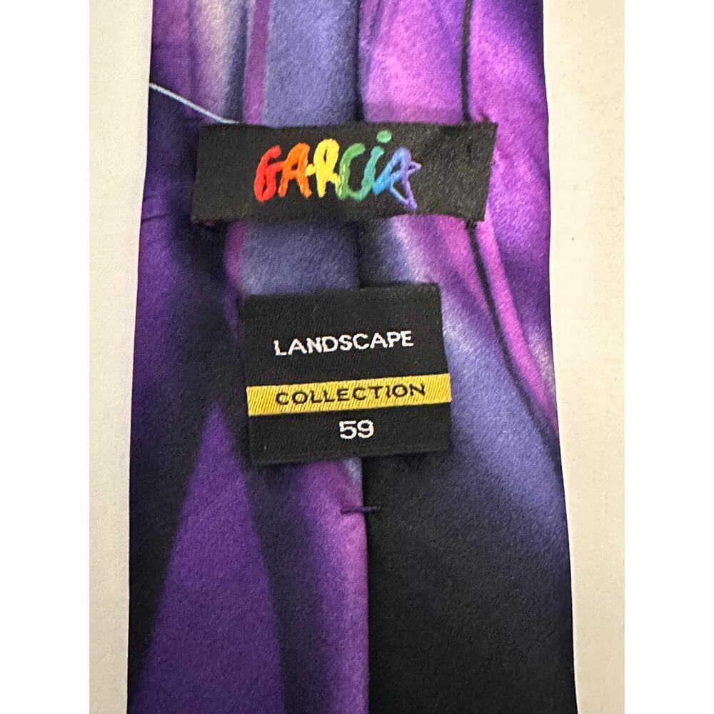 EUC J. Garcia Landscape Collection 59 Purple Black White Details Silk Necktie - Picture 4 of 5